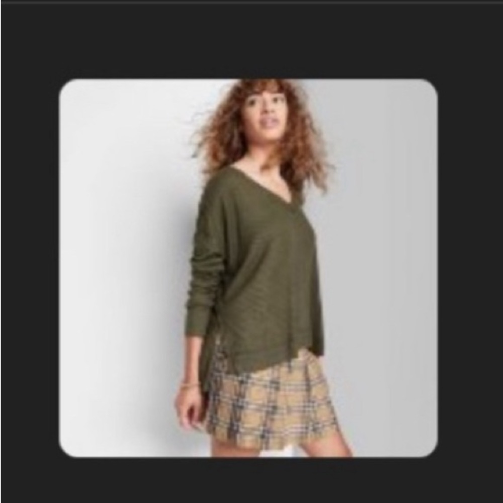 NWT Women's Wild Fable Long Sleeve Ribbed T Shirt, XL, Olive